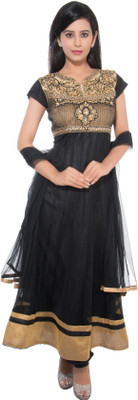 

JT International Net Embroidered Salwar Suit Dupatta Material(Un-stitched), Black