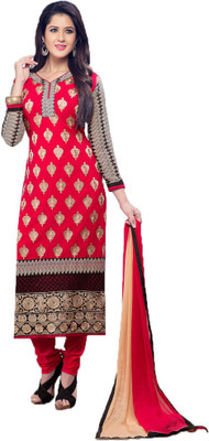 

Indian Wear Online Georgette Embroidered Semi-stitched Salwar Suit Dupatta Material, Red