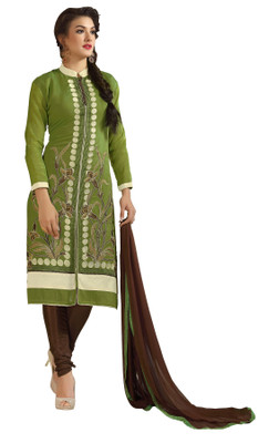 

Khushali Chanderi Self Design, Embroidered Salwar Suit Dupatta Material(Un-stitched), Brown;green