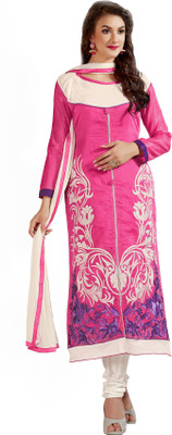 

Jiya Chanderi Self Design, Embroidered Salwar Suit Dupatta Material(Un-stitched), Pink;white