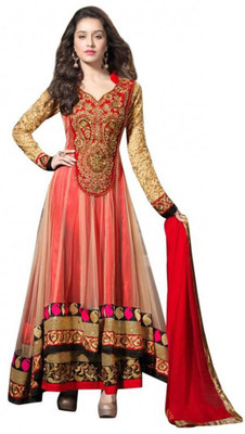 

Fexy Georgette Embroidered Semi-stitched Salwar Suit Dupatta Material, Red