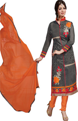 

Shree Vardhman Chanderi Embroidered Salwar Suit Dupatta Material(Un-stitched), Grey