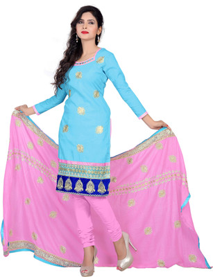 

Khushali Cotton Self Design, Embroidered Salwar Suit Dupatta Material(Un-stitched), Light blue;pink