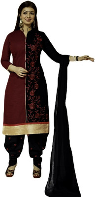 Typify Cotton Embroidered Semi-stitched Salwar Suit Dupatta Material, Black;red