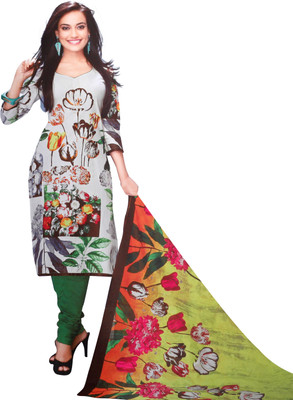

RiaFashion Cotton Printed Salwar Suit Dupatta Material(Un-stitched), Green;white