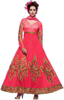 

Party Wear Dresses Georgette Embroidered Semi-stitched Salwar Suit Dupatta Material, Pink