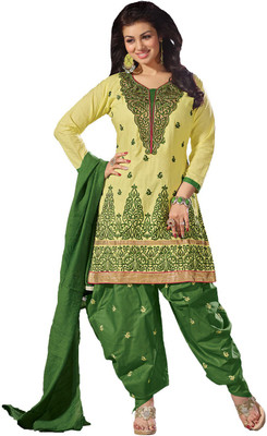 

Party Wear Dresses Cotton Embroidered Semi-stitched Salwar Suit Dupatta Material, Green