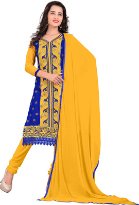 

Khushali Chanderi Self Design, Embroidered Salwar Suit Dupatta Material(Un-stitched), Blue;dark yellow