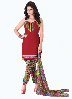 

BanoRani Cotton Polyester Blend Floral Print Dress/Top Material(Un-stitched), Red
