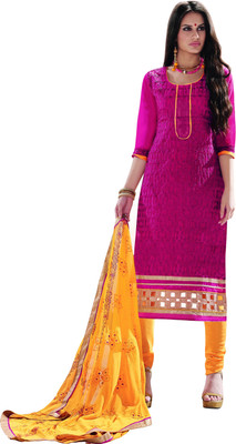 

Khushali Chanderi Self Design, Embroidered Salwar Suit Dupatta Material(Un-stitched), Pink;yellow
