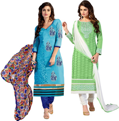 

Jiya Chanderi Self Design, Embroidered Salwar Suit Dupatta Material(Un-stitched), Light blue;light green