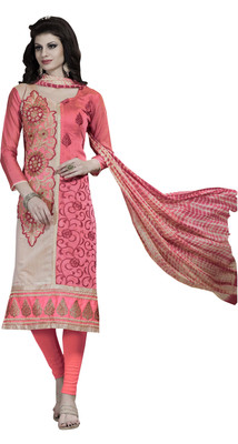 

Jiya Chanderi Self Design, Embroidered Salwar Suit Dupatta Material(Un-stitched), Beige;pink