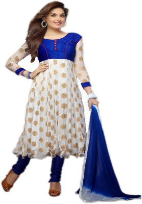 

V & V Shop Cotton Self Design Semi-stitched Salwar Suit Dupatta Material, Blue:white