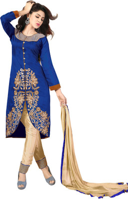 

Khushali Chanderi Self Design, Embroidered Salwar Suit Dupatta Material(Un-stitched), Beige;blue