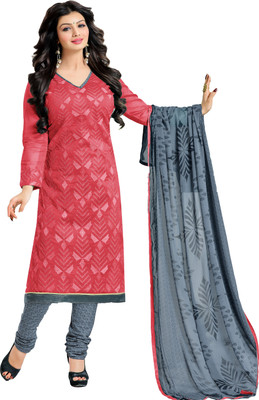 

Khushali Chanderi Self Design, Embroidered, Embellished Salwar Suit Dupatta Material(Un-stitched), Grey;pink