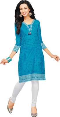 

Indian Wear Online Cotton Printed Kurti Fabric(Un-stitched), Blue