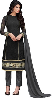 

Raagvi Georgette Embroidered Semi-stitched Salwar Suit Dupatta Material, Black