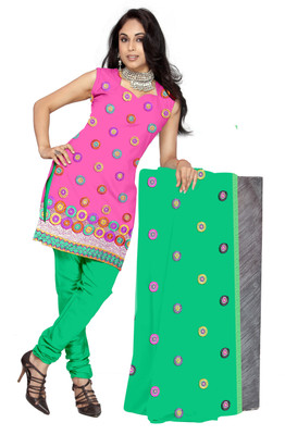 

Jiya Cotton Self Design, Embroidered Salwar Suit Dupatta Material(Un-stitched), Green;pink