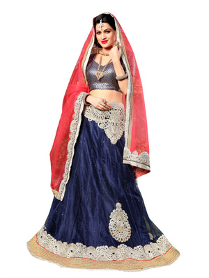 

Jiya Self Design, Embroidered, Embellished Lehenga Choli(Blue, Grey