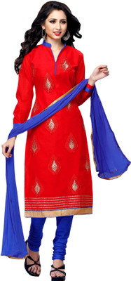 

Khushali Chanderi Self Design, Embroidered Salwar Suit Dupatta Material(Un-stitched), Red