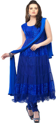 

Javuli Net Self Design Semi-stitched Salwar Suit Dupatta Material, Blue