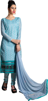 

Ewows Cotton Embroidered Salwar Suit Dupatta Material(Un-stitched), Sky blue
