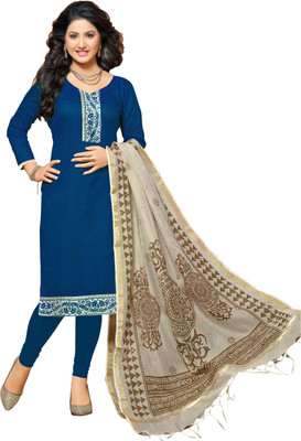 

Jiya Chanderi Self Design Salwar Suit Dupatta Material(Un-stitched), Beige;blue