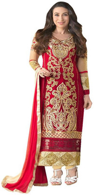 

Javuli Brocade, Art Silk, Organza Embroidered Salwar Suit Dupatta Material(Un-stitched), Red