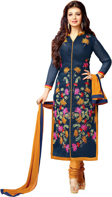 

Vbuyz Cotton Embroidered Semi-stitched Salwar Suit Dupatta Material, Blue