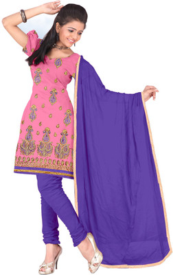 

Khushali Chanderi Self Design, Embroidered Salwar Suit Dupatta Material(Un-stitched), Pink;purple