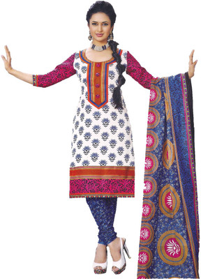 

Indian Wear Online Georgette Embroidered Semi-stitched Salwar Suit Dupatta Material, White