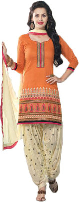 

Indian Wear Online Chanderi Embroidered Semi-stitched Salwar Suit Dupatta Material, Orange