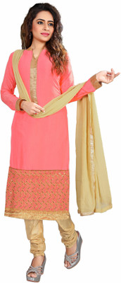 

Khushali Chiffon Self Design, Embroidered, Embellished Salwar Suit Dupatta Material(Un-stitched), Beige;pink