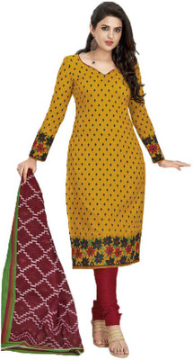 

Party Wear Dresses Cotton Printed Semi-stitched Salwar Suit Dupatta Material, Yellow