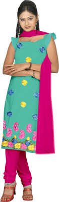 

Indian Wear Online Cotton Embroidered Salwar Suit Dupatta Material(Un-stitched), Green