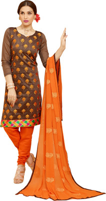 

Khushali Chanderi Self Design, Embroidered Salwar Suit Dupatta Material(Un-stitched), Brown;orange