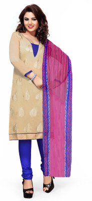 

Khushali Chanderi Self Design, Embroidered Salwar Suit Dupatta Material(Un-stitched), Beige;blue