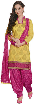 

Trendz Apparels Chanderi Printed Salwar Suit Dupatta Material(Un-stitched), Yellow