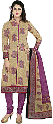 

Sharvi Cotton Printed Salwar Suit Dupatta Material(Un-stitched), Gold;pink