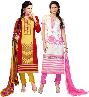 

Jiya Chanderi Self Design, Embroidered Salwar Suit Dupatta Material(Un-stitched), Red;white;yellow