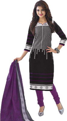 

Indian Wear Online Cotton Printed Salwar Suit Dupatta Material(Un-stitched), Black