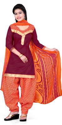 

Khushali Cotton Self Design Salwar Suit Dupatta Material(Un-stitched), Orange;pink