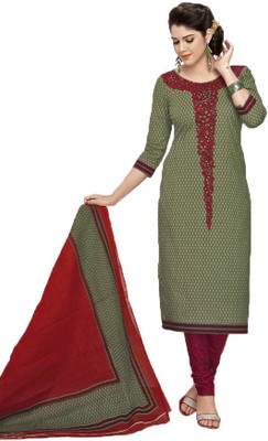 

Party Wear Dresses Cotton Printed Salwar Suit Dupatta Material(Un-stitched), Green