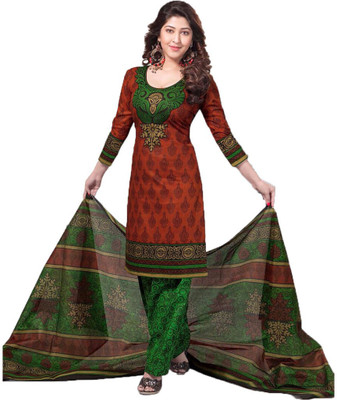 

Party Wear Dresses Cotton Printed Salwar Suit Dupatta Material(Un-stitched), Brown