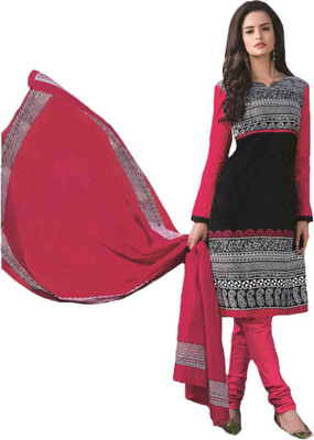 

Indian Wear Online Cotton Printed Salwar Suit Dupatta Material(Un-stitched), Black