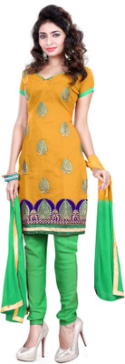

Jiya Chanderi Self Design, Embroidered Salwar Suit Dupatta Material(Un-stitched), Light green;yellow