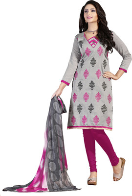

Jiya Chanderi Self Design, Embroidered Salwar Suit Dupatta Material(Un-stitched), Grey;pink