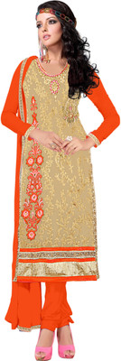 

Jiya Georgette Self Design, Embroidered, Embellished Salwar Suit Dupatta Material(Un-stitched), Beige;orange