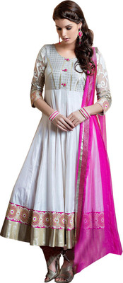 

V And V Shop Georgette Embroidered Semi-stitched Salwar Suit Dupatta Material, White
