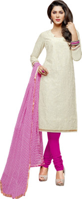 

Khushali Chanderi Self Design, Embroidered Salwar Suit Dupatta Material(Un-stitched), Cream;pink
